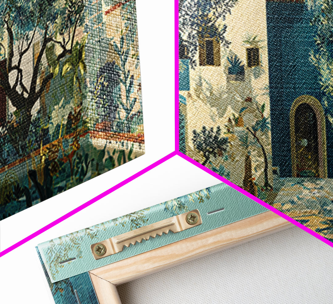 Olive Grove under Pale Morning Light Framed Canvas Print, Mediterranean Art, Boho Decor, Living Room Decor, Fine Art, Azure, MAR-2x1-13