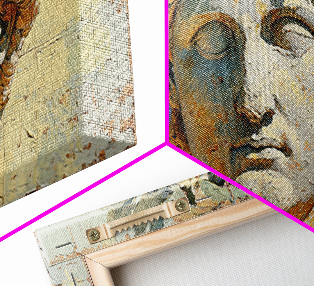 Roman Statue Bust Framed Canvas Print, Mediterranean Art, Gallery Decor, Living Room Decor, Fine Art, Azure, Minimalist Decor, MAR-2x1-18