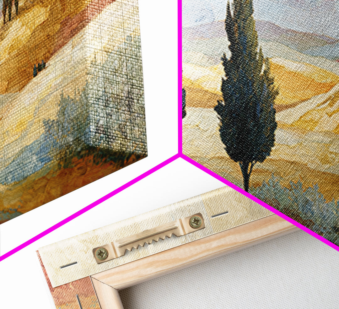 Tuscan Cypress Trees and Golden Hillside Canvas Print, Mediterranean Art, Neutral Decor, Living Room Decor, Abstract Art, Azure, MAR-2x1-2