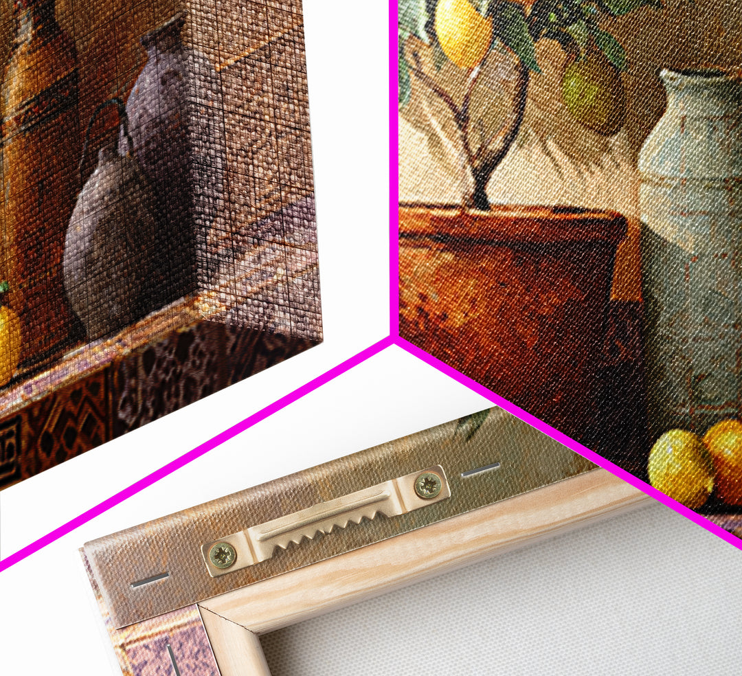 Citrus Tree in Clay Pot Framed Canvas Print, Mediterranean Art, Modern Decor, Living Room Decor, Fine Art, Azure, MAR-2x1-30