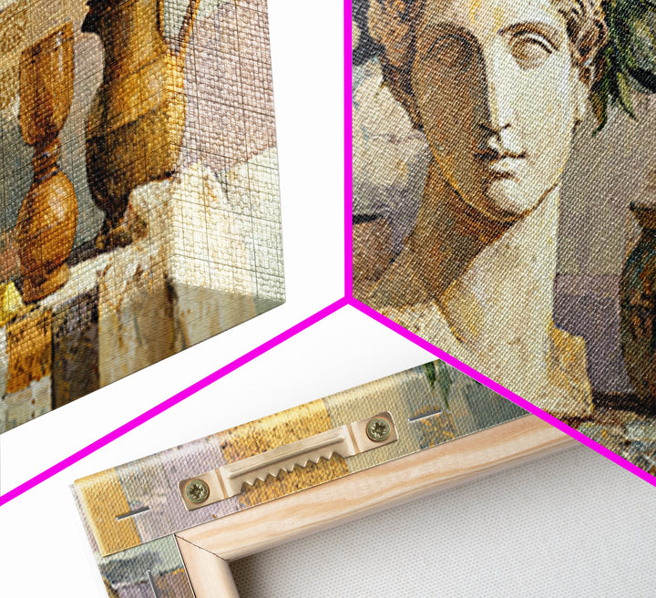 Roman Statue Bust Framed Canvas Print, Mediterranean Art, Gallery Decor, Living Room Decor, Fine Art, Azure, Minimalist Decor, MAR-2x1-42