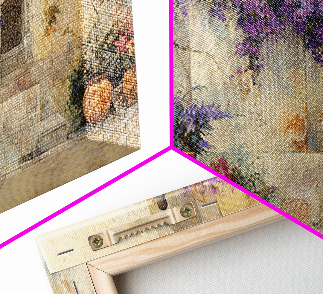 Bougainvillea Cascading over Stone Wall Canvas Print, Mediterranean Art, Home Decor, Living Room Decor, Fine Art, Azure, MAR-2x1-49