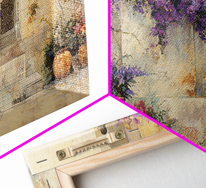 Bougainvillea Cascading over Stone Wall Canvas Print, Mediterranean Art, Home Decor, Living Room Decor, Fine Art, Azure, MAR-2x1-49