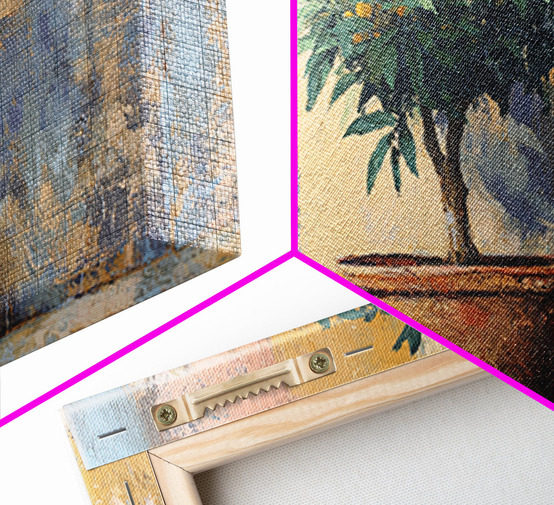Citrus Tree in Clay Pot Framed Canvas Print, Mediterranean Art, Modern Decor, Living Room Decor, Fine Art, Azure, MAR-2x1-6