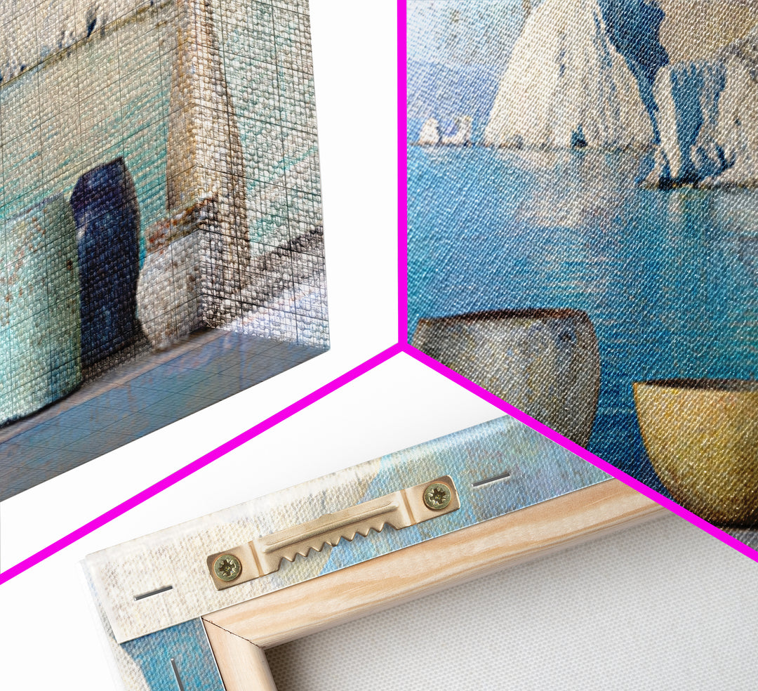 Coastal Cliffs with Sparkling Blue Water Canvas Print, Mediterranean Art, Framed Wall Art, Living Room Decor, Fine Art, Azure, MAR-2x1-64