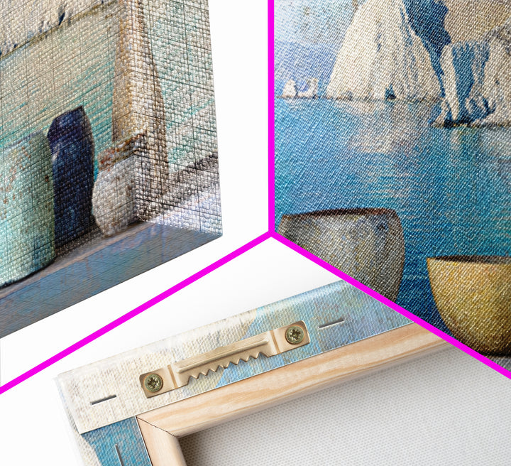 Coastal Cliffs with Sparkling Blue Water Canvas Print, Mediterranean Art, Framed Wall Art, Living Room Decor, Fine Art, Azure, MAR-2x1-64