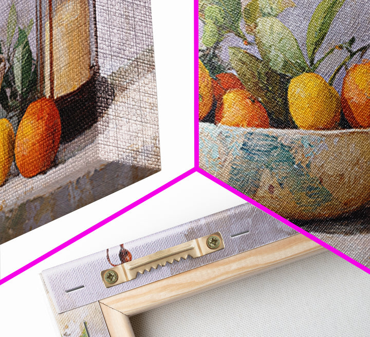 Ceramic Bowl of Oranges and Leaves Canvas Print, Mediterranean Art, Digital Wall Art, Living Room Decor, Fine Art, Azure, MAR-2x1-89