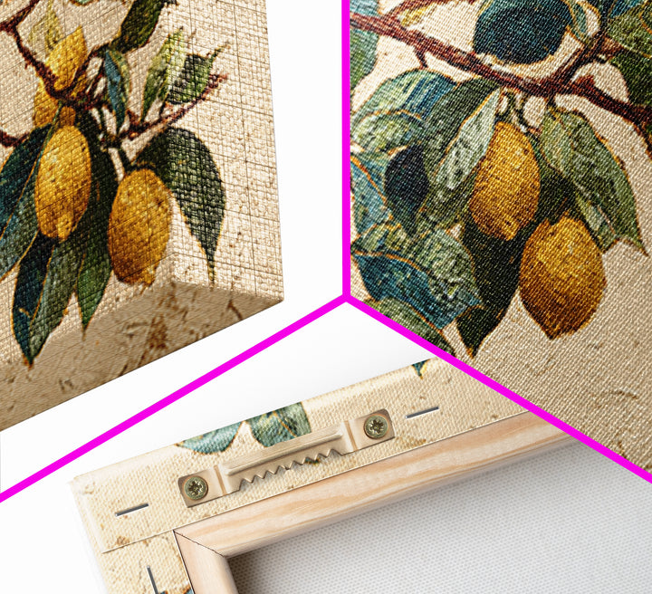 Sicilian Lemon Branch on Ivory Background Canvas Print, Mediterranean Art, Statement Artwork, Living Room Decor, Azure, MAR-2x1-9
