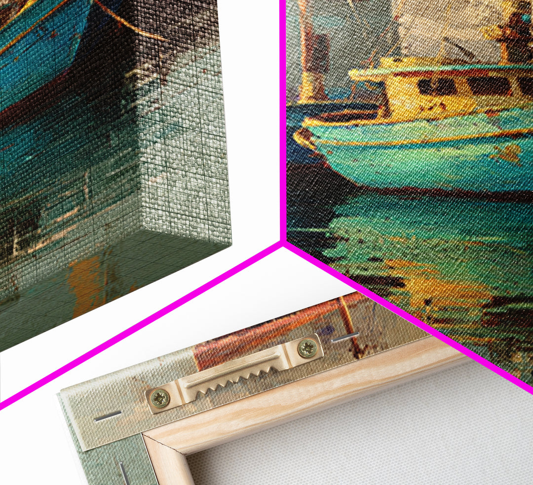 Coastal Fishing Boats Canvas Print, Mediterranean Art, Minimalist Wall Art, Living Room Decor, Fine Art, Azure, Neutral Decor, MAR-2x3-15