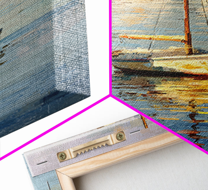 Mediterranean Sailboat on Glassy Water Framed Canvas Print, Mediterranean Art, Gallery Decor, Living Room Decor, Abstract Art, MAR-2x3-2