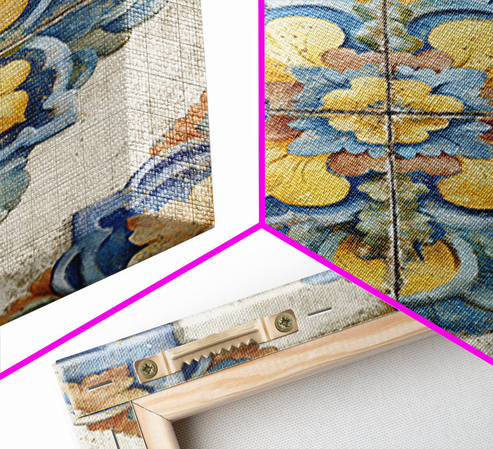 Spanish Tile Ornament Framed Canvas Print, Mediterranean Art, Nautical Decor, Living Room Decor, Azure, Coastal Wall Decor, MAR-2x3-24