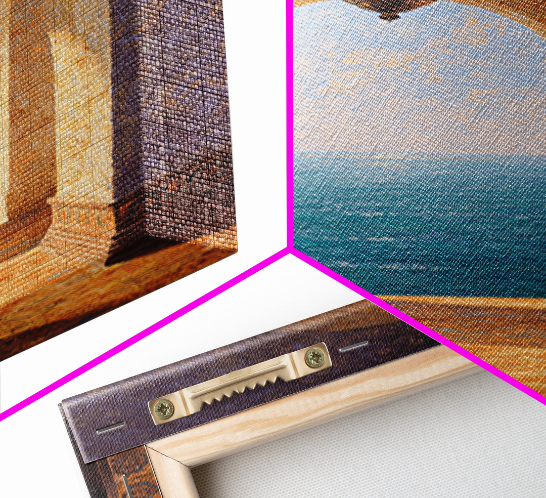 Mediterranean Arch Framing Ocean Horizon Framed Canvas Print, Mediterranean Art, Boho Decor, Living Room Decor, Fine Art, Azure, MAR-2x3-59