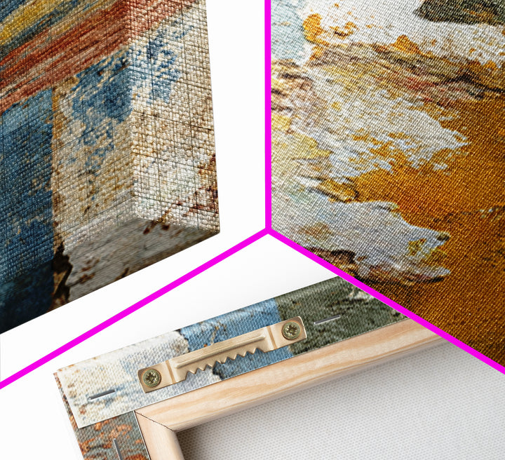 Warm Terra Cotta Abstract Landscape Framed Canvas Print, Mediterranean Art, Original Painting, Living Room Decor, Azure, MAR-2x3-94