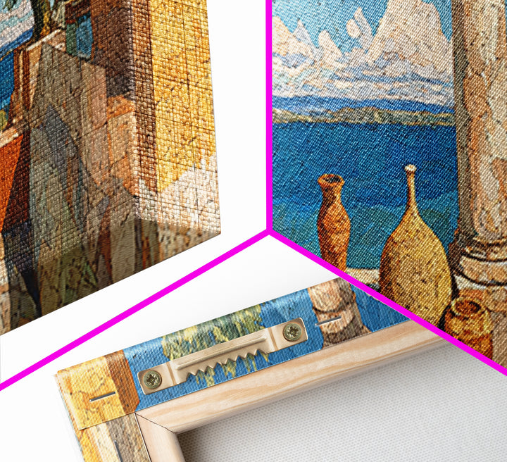 Ancient Column with Sea and Sky Beyond Canvas Print, Mediterranean Art, Landscape Wall Art, Living Room Decor, Abstract Art, MAR-3x1-100
