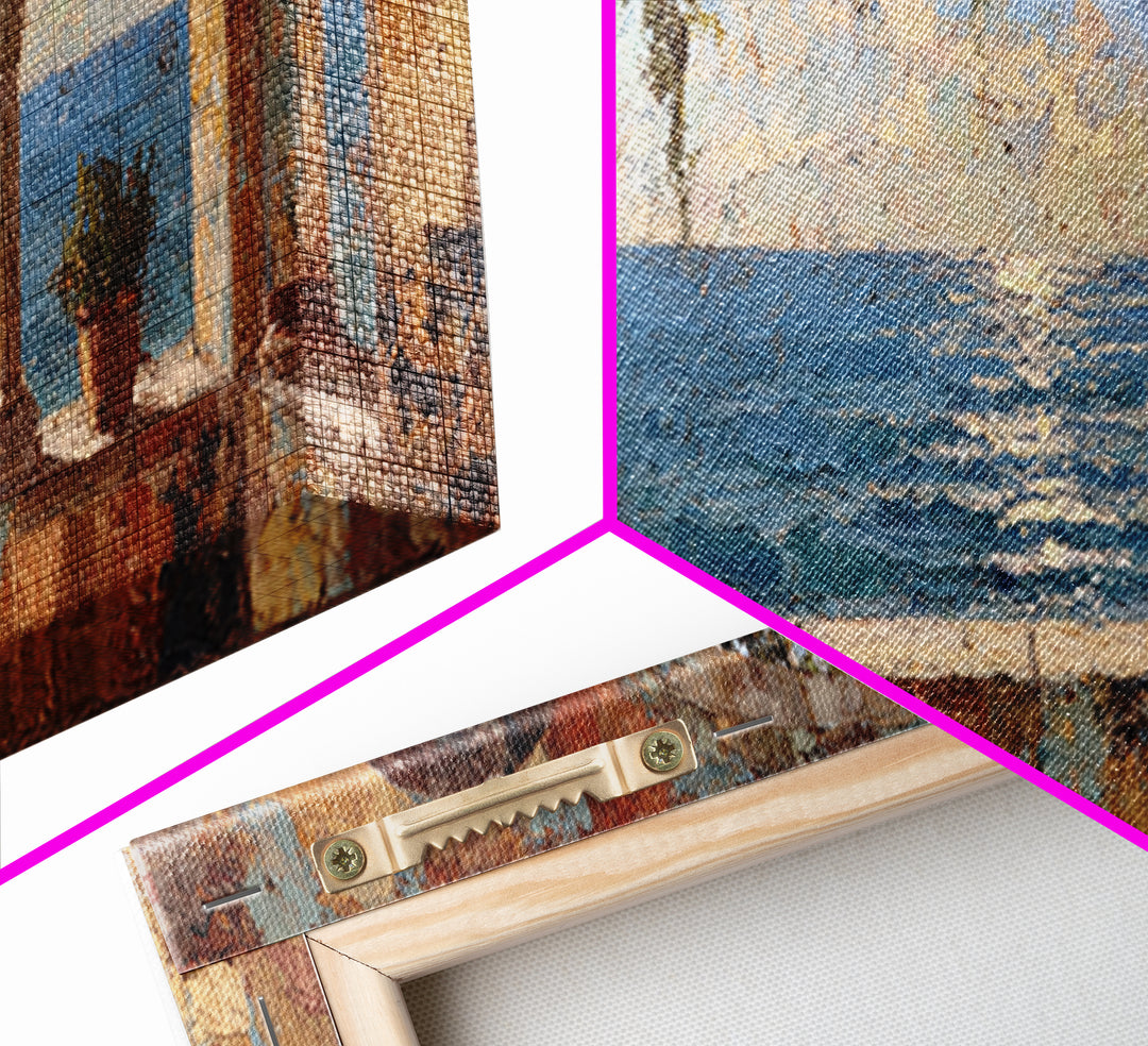 Mediterranean Arch Framing Ocean Horizon Canvas Print, Mediterranean Art, Wall Decor, Living Room Decor, Fine Art, Azure, MAR-3x1-19