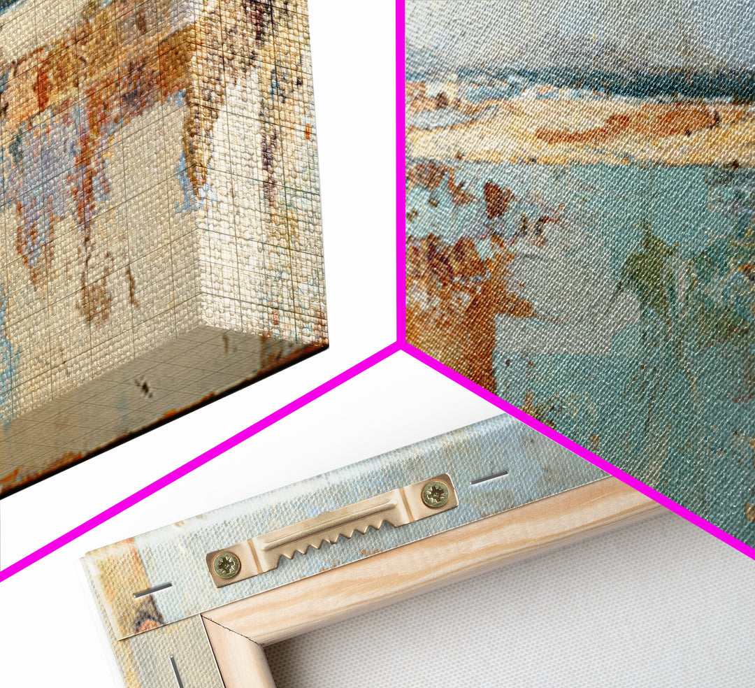 Ancient Column with Sea and Sky Beyond Framed Canvas Print, Mediterranean Art, Beach Prints, Living Room Decor, Oil Painting, MAR-3x1-28