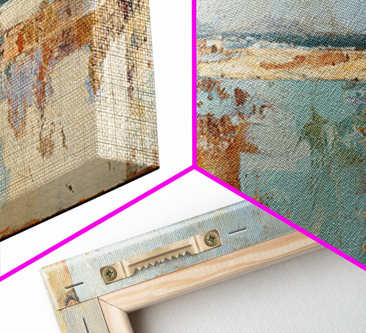 Ancient Column with Sea and Sky Beyond Framed Canvas Print, Mediterranean Art, Beach Prints, Living Room Decor, Oil Painting, MAR-3x1-28