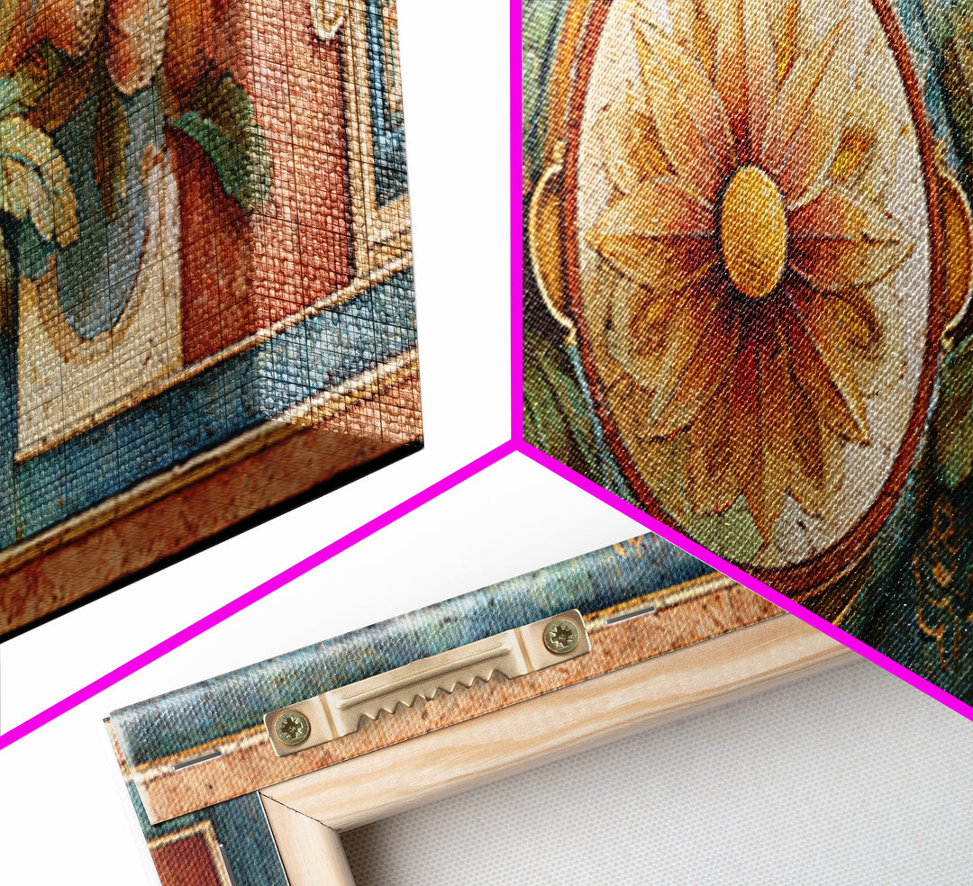 Greek Vase Modern Floral Design Canvas Print, Mediterranean Art, Fine Art Print, Living Room Decor, Fine Art, Azure, MAR-3x1-31