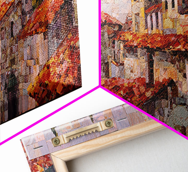 Sunset over Red Tiled Rooftops Canvas Print, Mediterranean Art, Gallery Decor, Living Room Decor, Azure, Minimalist Decor, MAR-3x1-39