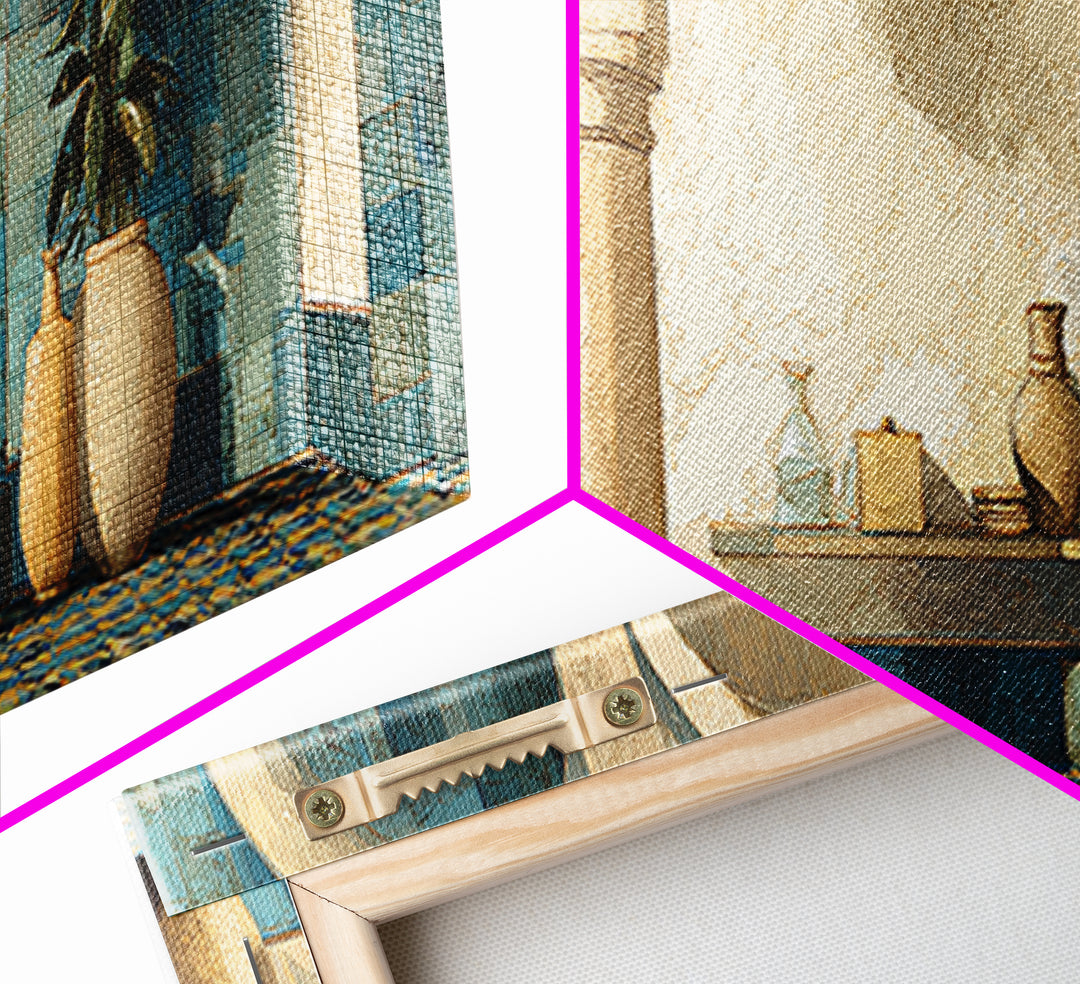 Ancient Column with Sea and Sky Beyond Canvas Print, Mediterranean Art, Beach Wall Art, Living Room Decor, Watercolor Art, MAR-3x1-4