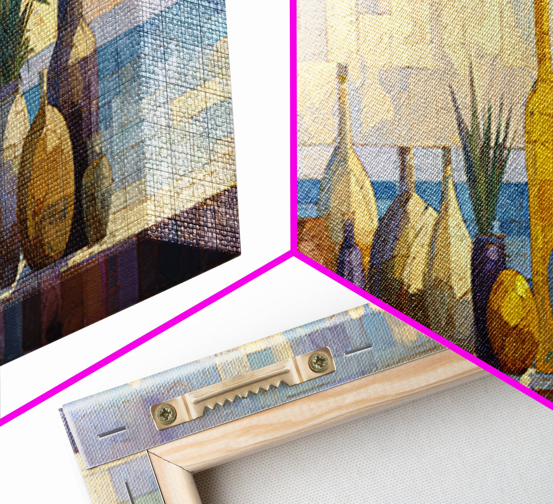 Ancient Column with Sea and Sky Beyond Framed Canvas Print, Mediterranean Art, Luxury Decor, Living Room Decor, Abstract Art, MAR-3x1-52