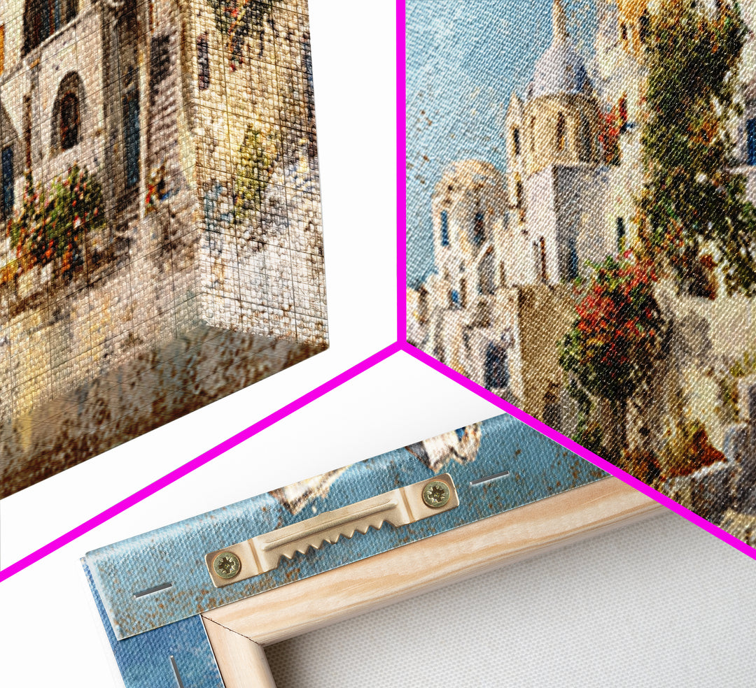 Greek Island White Buildings Above Blue Sea Canvas Print, Mediterranean Art, Coastal Wall Art, Living Room Decor, MAR-3x1-65