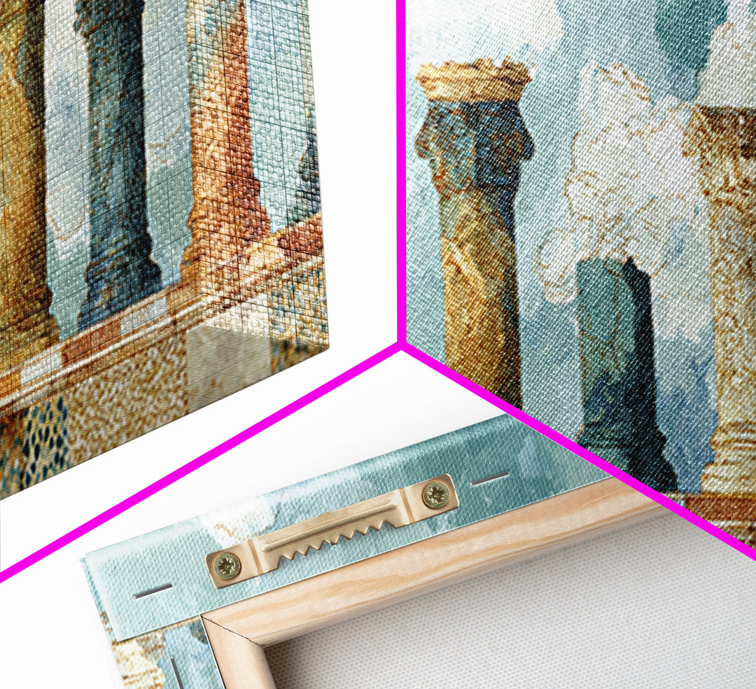 Ancient Column with Sea and Sky Beyond Canvas Print, Mediterranean Art, Contemporary Art, Living Room Decor, Fine Art, Azure, MAR-3x1-76