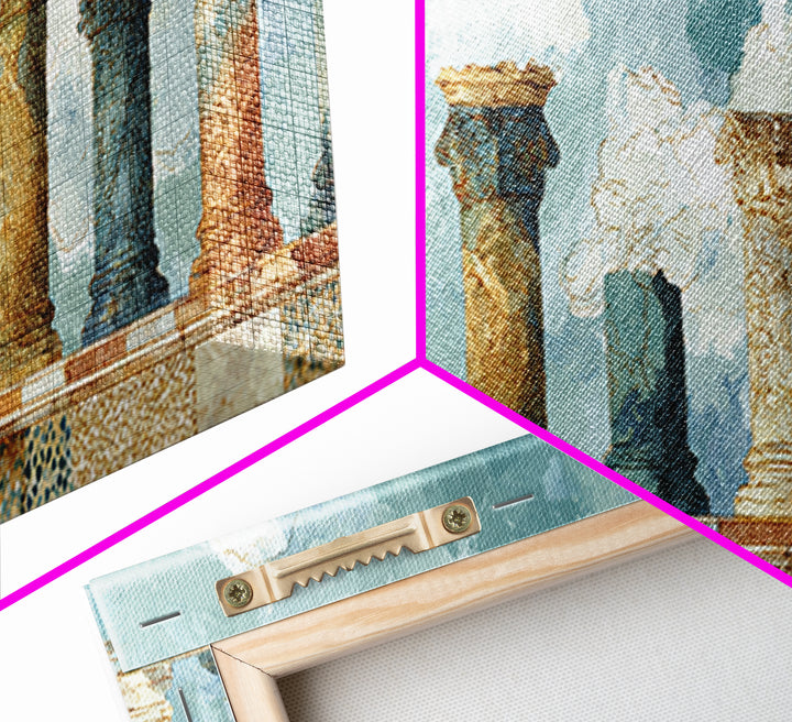 Ancient Column with Sea and Sky Beyond Canvas Print, Mediterranean Art, Contemporary Art, Living Room Decor, Fine Art, Azure, MAR-3x1-76