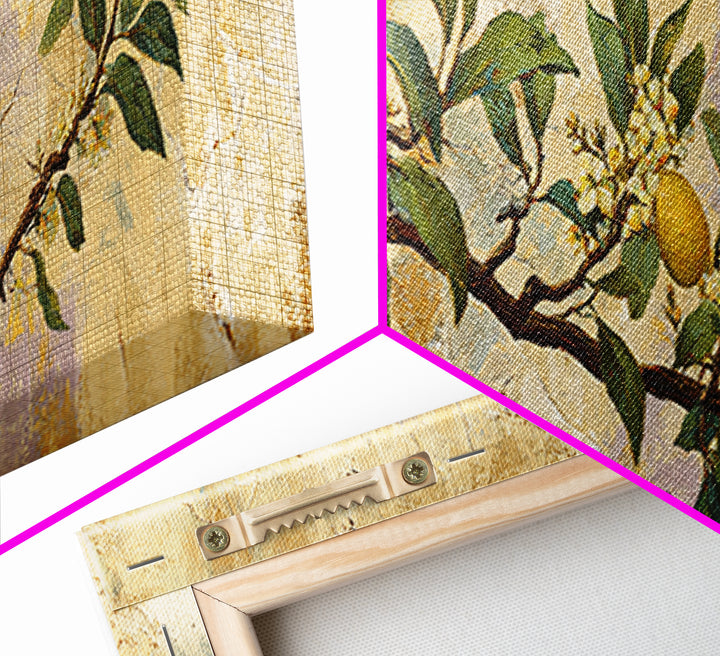 Sicilian Lemon Branch on Ivory Background Canvas Print, Mediterranean Art, Modern Wall Art, Living Room Decor, Azure, MAR-3x1-77