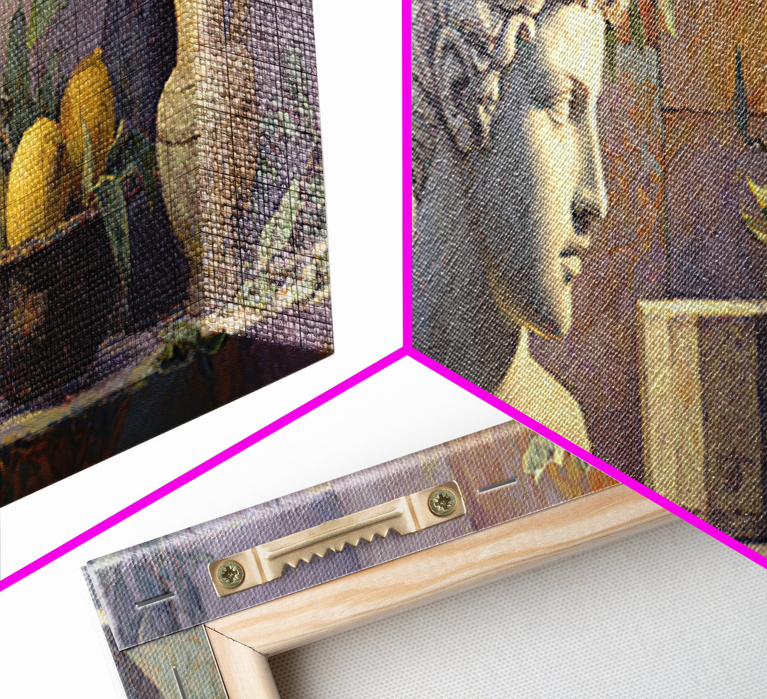 Roman Statue Bust Canvas Print, Mediterranean Art, Digital Wall Art, Living Room Decor, Watercolor Art, Azure, Coastal Wall Art, MAR-3x1-86
