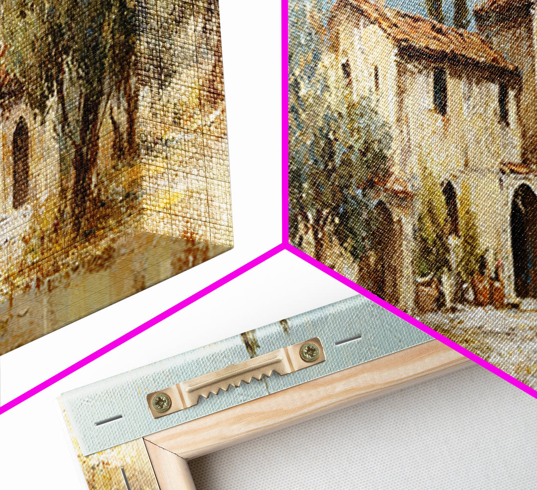Olive Grove under Pale Morning Light Framed Canvas Print, Mediterranean Art, Oil Painting, Living Room Decor, Fine Art, Azure, MAR-3x1-9