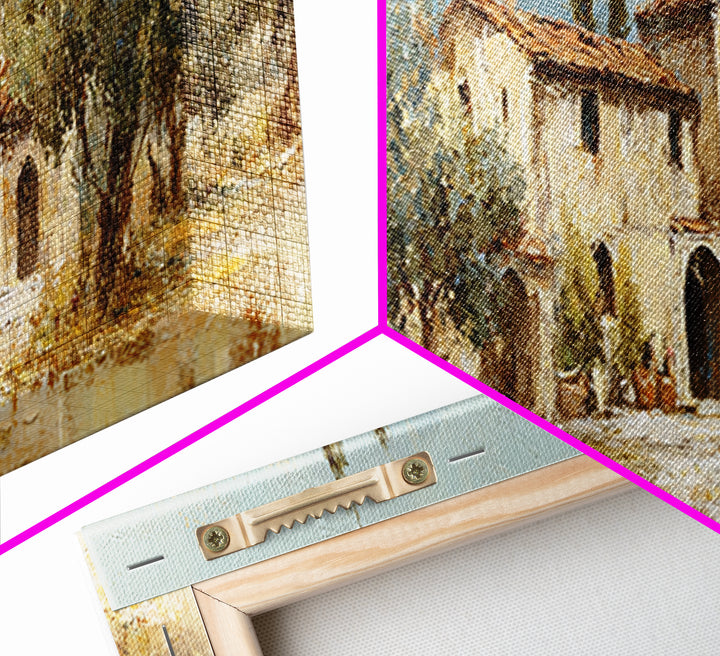 Olive Grove under Pale Morning Light Framed Canvas Print, Mediterranean Art, Oil Painting, Living Room Decor, Fine Art, Azure, MAR-3x1-9