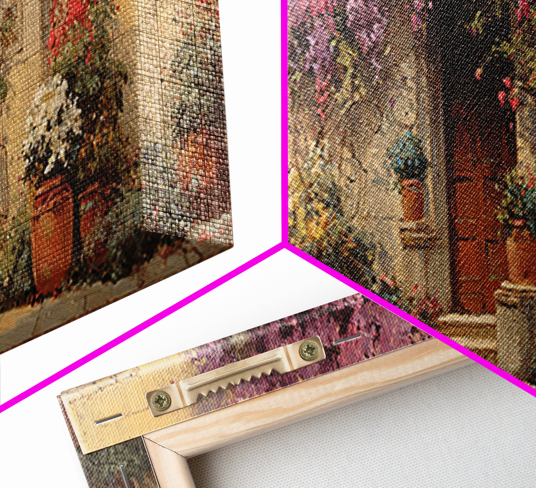Bougainvillea Cascading over Stone Wall Canvas Print, Mediterranean Art, Coastal Art, Living Room Decor, Fine Art, Azure, MAR-3x1-93