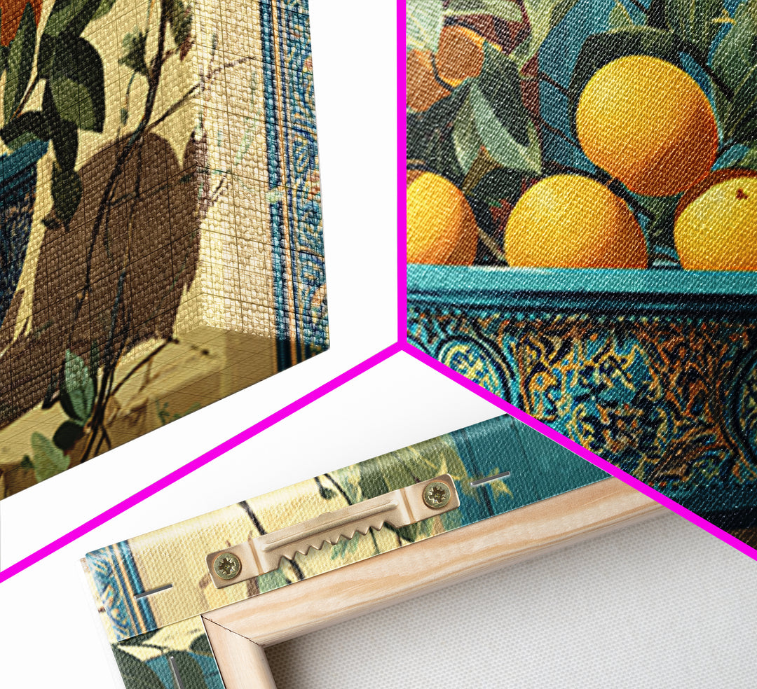 Ceramic Bowl of Oranges and Leaves Canvas Print, Mediterranean Art, Large Wall Art, Living Room Decor, Fine Art, Azure, MAR-3x2-1