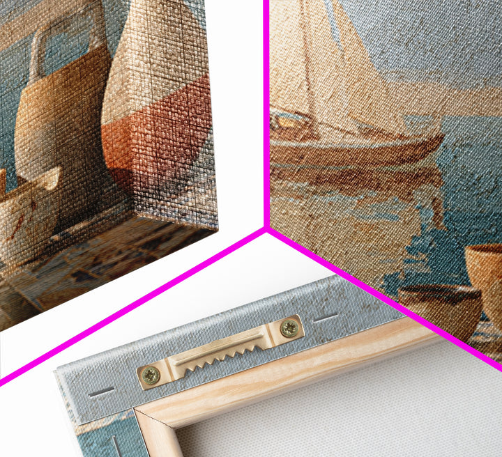 Mediterranean Sailboat on Glassy Water Canvas Print, Mediterranean Art, Oil Painting, Living Room Decor, Azure, Nautical Decor, MAR-3x2-22