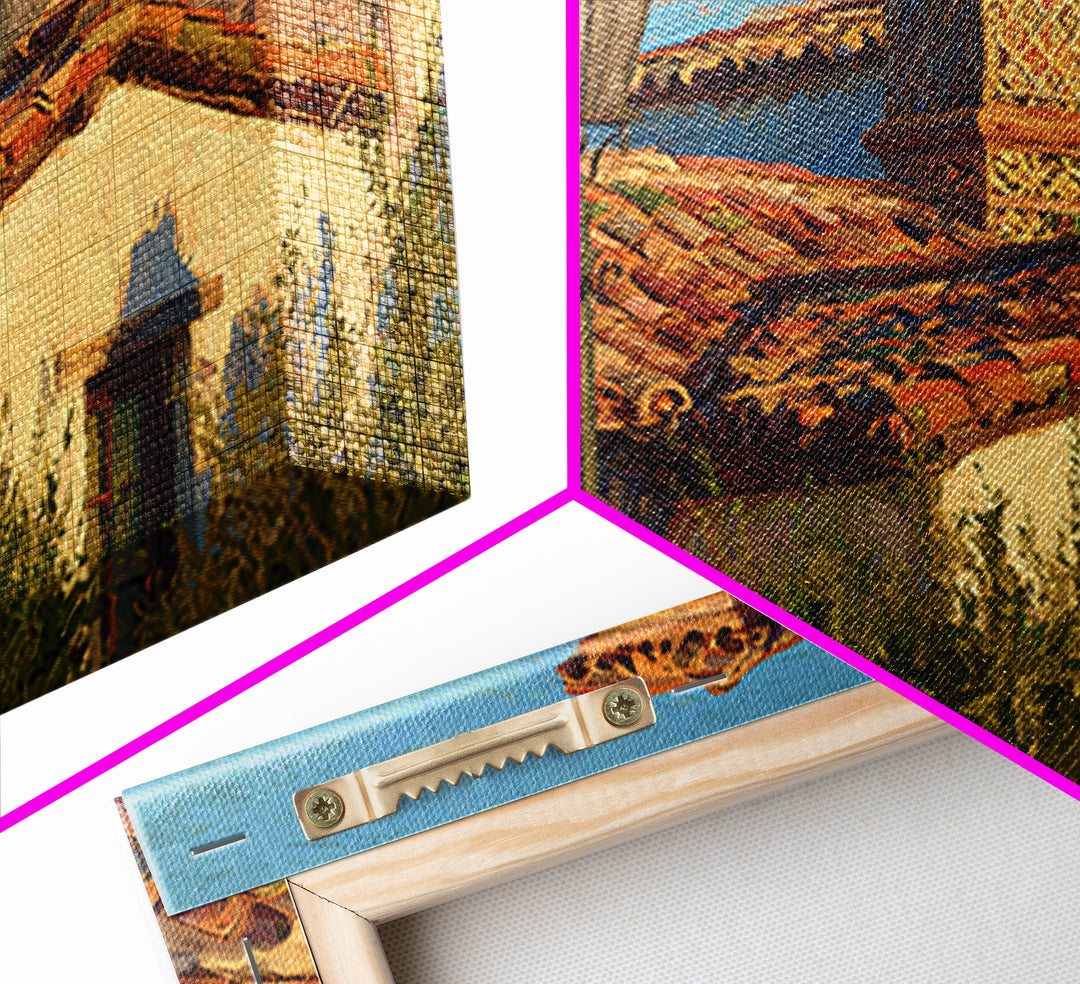 Sunset over Red Tiled Rooftops Framed Canvas Print, Mediterranean Art, Printable Art, Living Room Decor, Fine Art, Azure, MAR-3x2-27