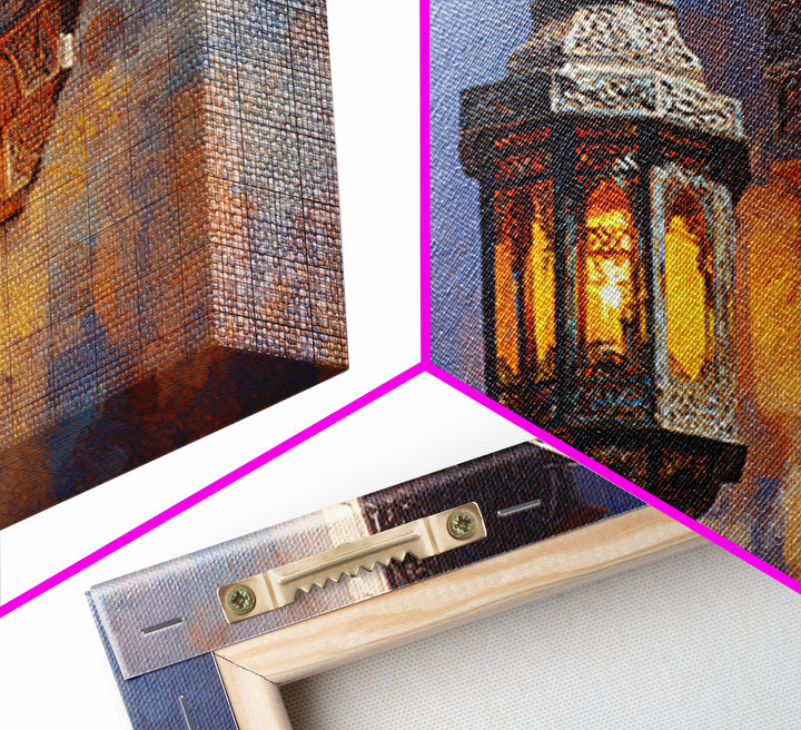 Moroccan Influenced Lantern Canvas Print, Mediterranean Art, Modern Wall Art, Living Room Decor, Oil Painting, Azure, MAR-3x2-37