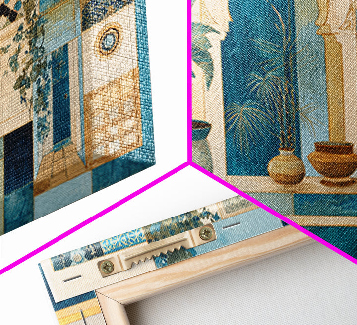 Moroccan Influenced Lantern Canvas Print, Mediterranean Art, Modern Wall Art, Living Room Decor, Oil Painting, Azure, MAR-3x2-61