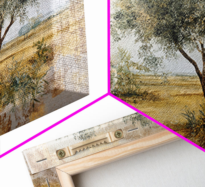 Olive Grove under Pale Morning Light Framed Canvas Print, Mediterranean Art, Nautical Decor, Living Room Decor, Fine Art, Azure, MAR-3x2-69