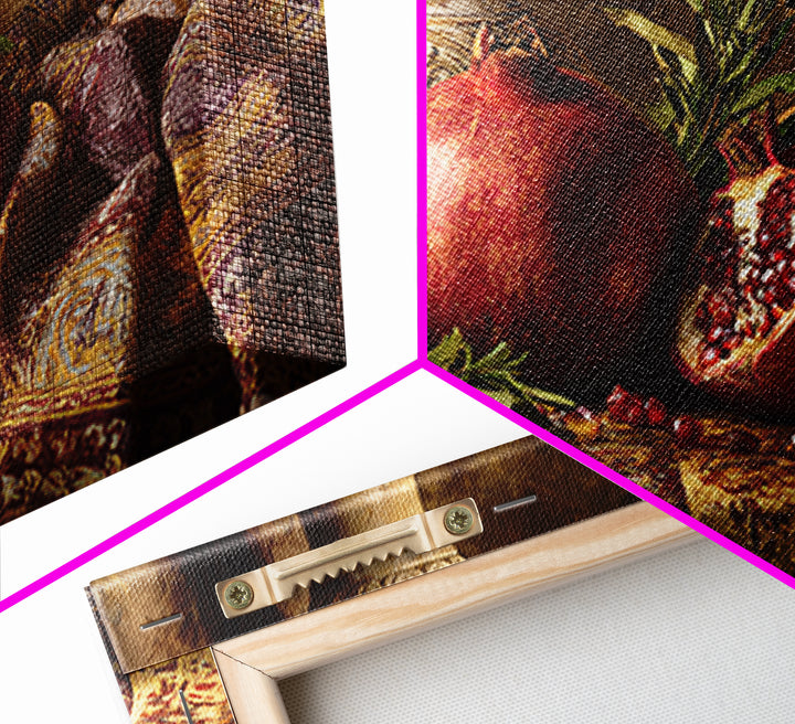 Pomegranate Still Life Framed Canvas Print, Mediterranean Art, Digital Print, Living Room Decor, Watercolor Art, Azure, MAR-3x2-71