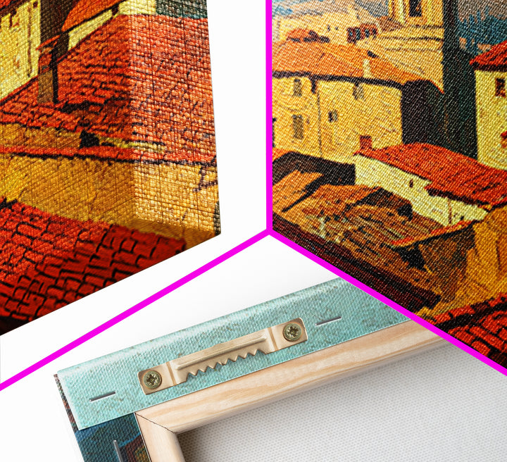 Sunset over Red Tiled Rooftops Canvas Print, Mediterranean Art, Landscape Wall Art, Living Room Decor, Fine Art, Azure, MAR-3x2-75