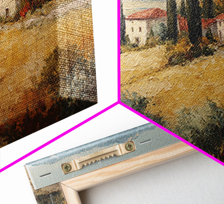 Tuscan Cypress Trees and Golden Hillside Canvas Print, Mediterranean Art, Digital Art Prints, Living Room Decor, Azure, MAR-3x2-82