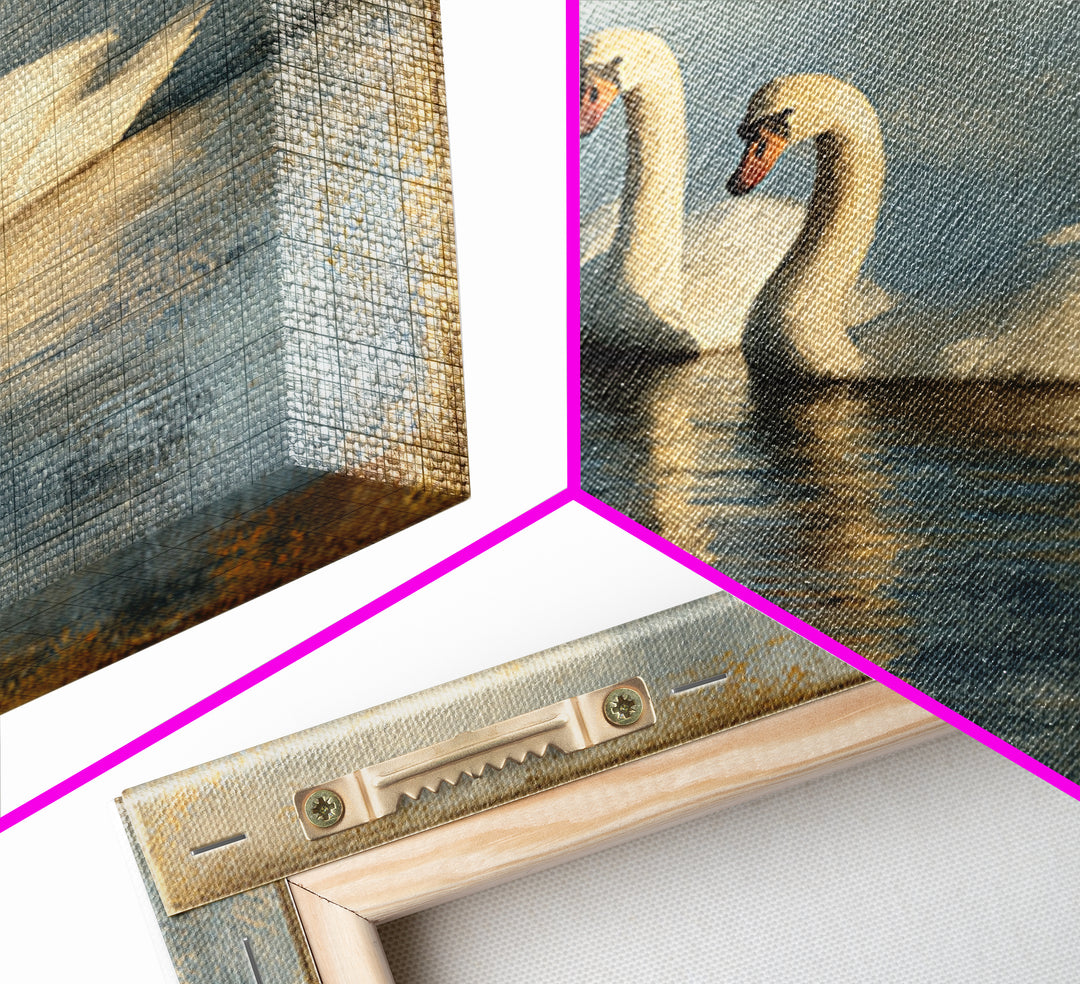 Romantic Swan Pair on Dark Water Framed Canvas Print, Master Bedroom, Living Room Prints, Bedroom Decor, Fine Art, Sanctuary, MAS-1x1-39
