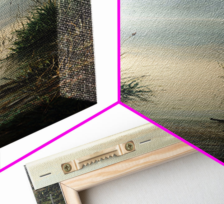 Serene Lake with Pale Morning Reflection Framed Canvas Print, Master Bedroom, Bedroom Wall Art, Bedroom Decor, Oil Painting, MAS-1x3-19