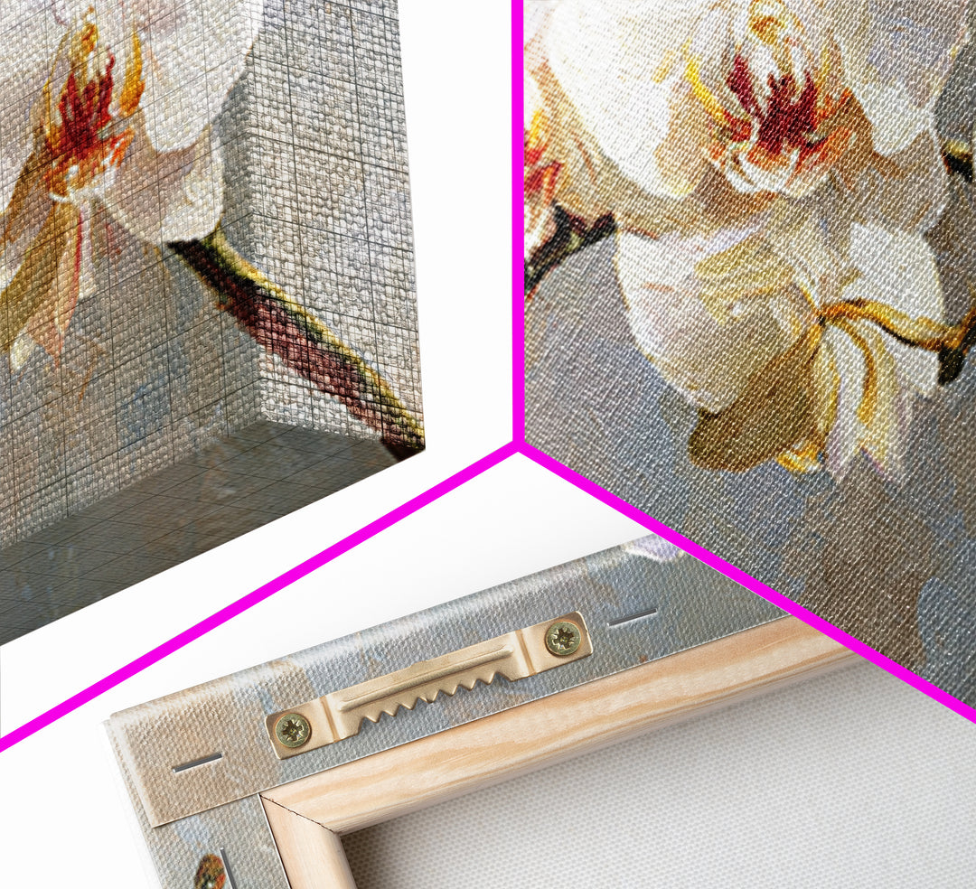 White Orchids Against Warm Gray Background Canvas Print, Master Bedroom, Farmhouse Wall Decor, Bedroom Decor, Oil Painting, MAS-2x1-53