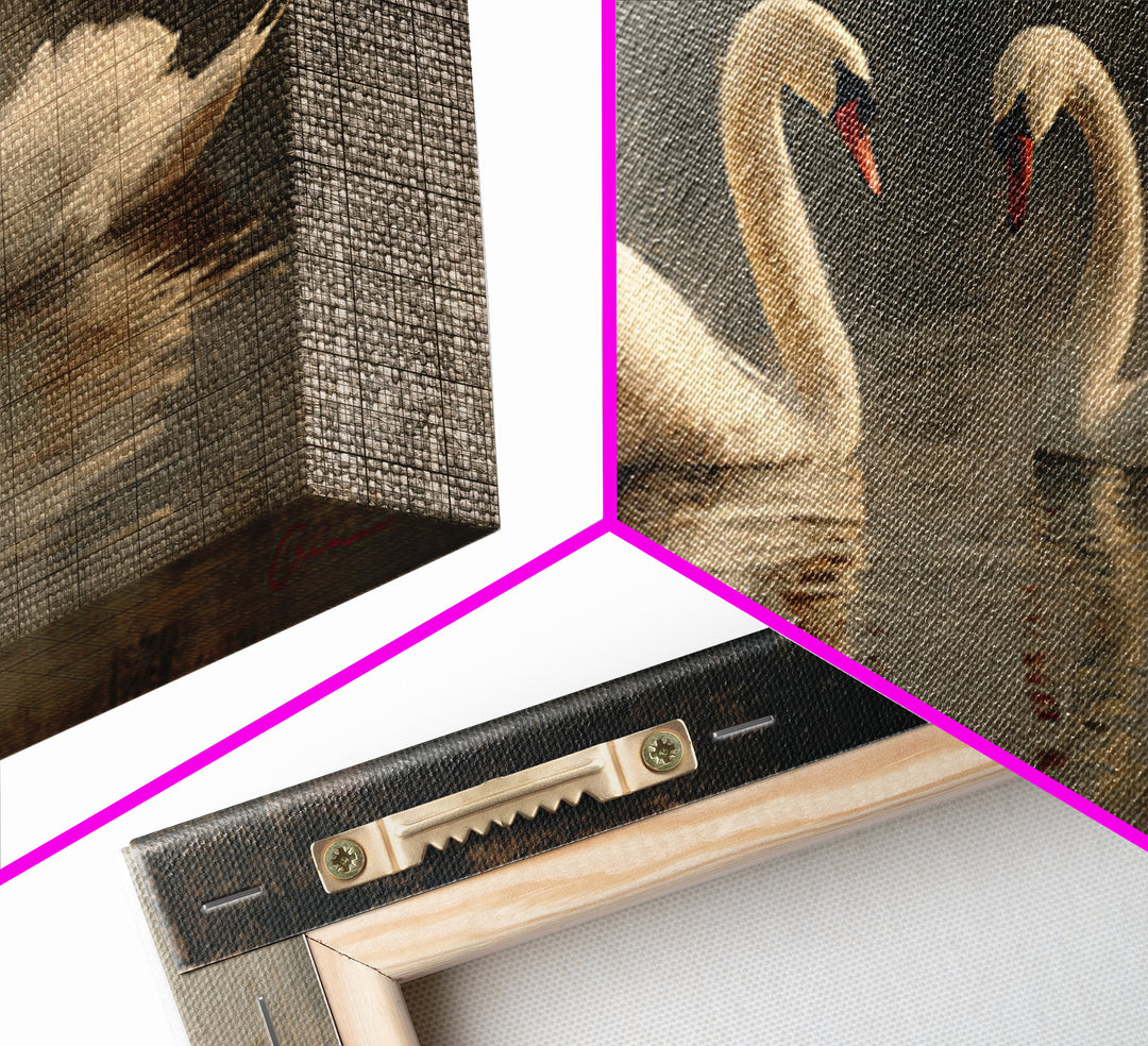 Romantic Swan Pair on Dark Water Framed Canvas Print, Master Bedroom, Bedroom, Bedroom Decor, Watercolor Art, Sanctuary, MAS-2x1-59