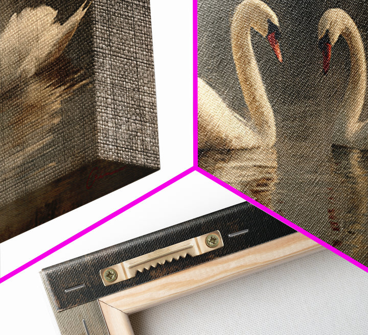 Romantic Swan Pair on Dark Water Framed Canvas Print, Master Bedroom, Bedroom, Bedroom Decor, Watercolor Art, Sanctuary, MAS-2x1-59
