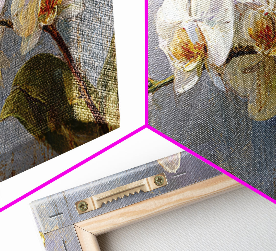 White Orchids Against Warm Gray Background Canvas Print, Master Bedroom, Farmhouse Wall Decor, Bedroom Decor, Oil Painting, MAS-2x1-77