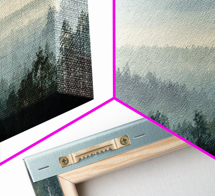 Calm Misty Forest Panorama Framed Canvas Print, Master Bedroom, Wall Decor Bedroom, Bedroom Decor, Fine Art, Sanctuary, MAS-2x1-96