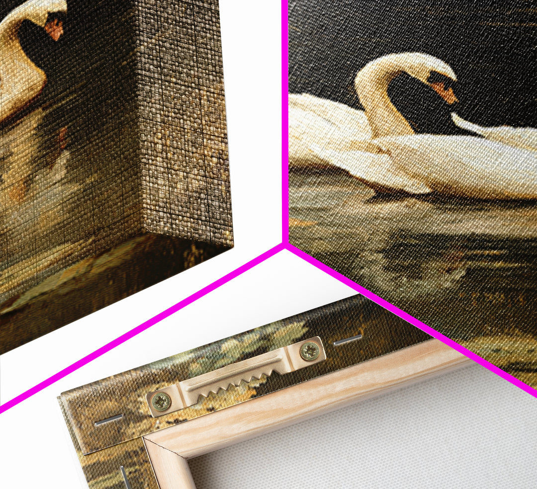 Romantic Swan Pair on Dark Water Canvas Print, Master Bedroom, Over Bed Wall Art, Bedroom Decor, Oil Painting, Sanctuary, MAS-2x3-95